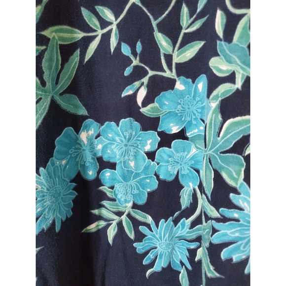 LA CERA Womens XL‎ Blue Tropical Floral Short Sleeve Midi Cotton Dress Pockets - Picture 2 of 9